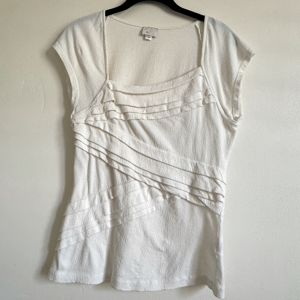 Women's White Ruffle-Detail Short Sleeve Top